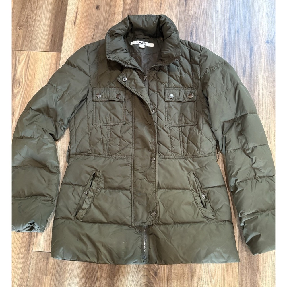DKNY Women's Sz Small Army Green Down Puffer Jacket Coat